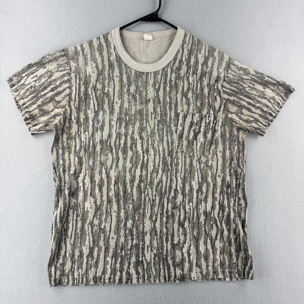 Vintage Camo T Shirt Mens XL (Fits M) 80s Paper Thin Pocket Tee USA Realtree